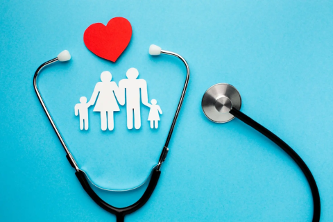 family shape figure with heart stethoscope