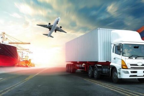 global transportation and logistics a cargo ship truck and airplane are set in motion for global trade photo