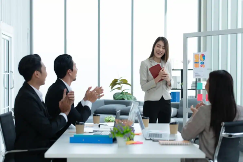 young entrepreneur presenting scalable startup entrepreneurship ideas